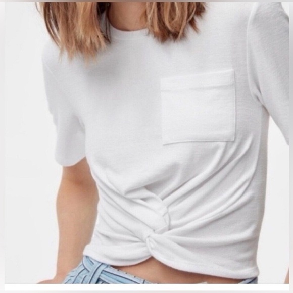Aritzia Wilfred Free Subah T-Shirt White Knot Front Short Sleeve Crop Size Small - Picture 1 of 3